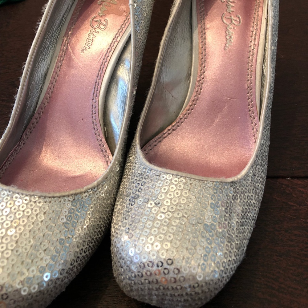 Silver sequin heels
